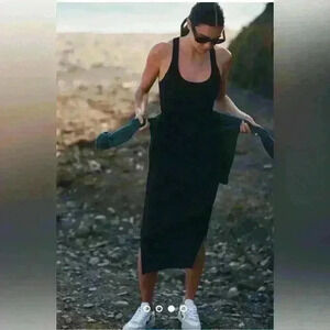 Anthropologie Sweaty Betty Emily Strappy Back Rib Dress in Black